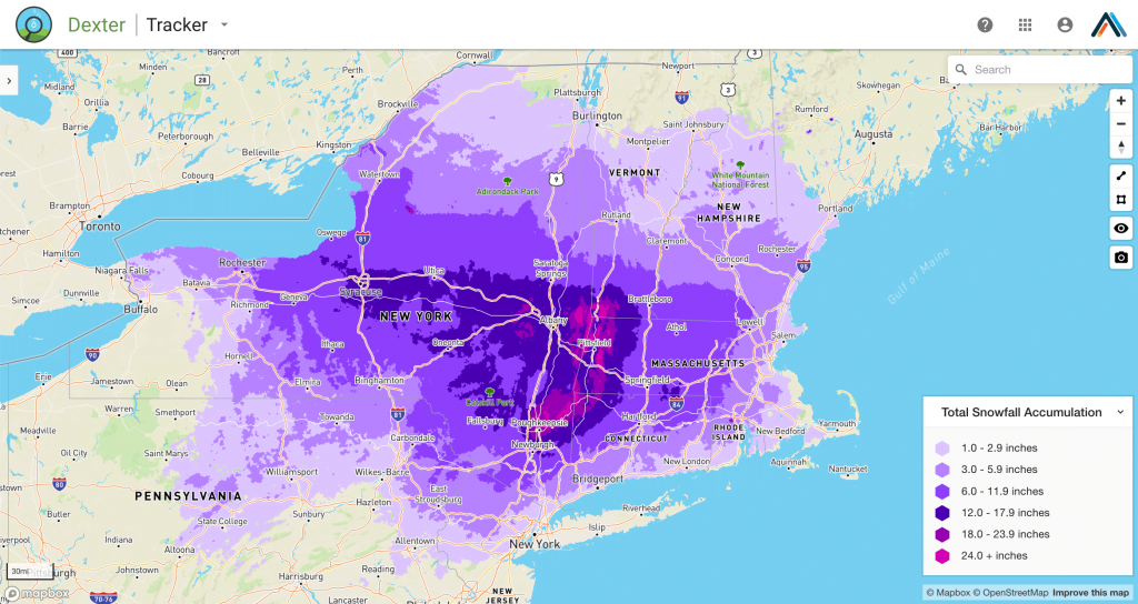 Northeast record snowfall totals captured by Dexter