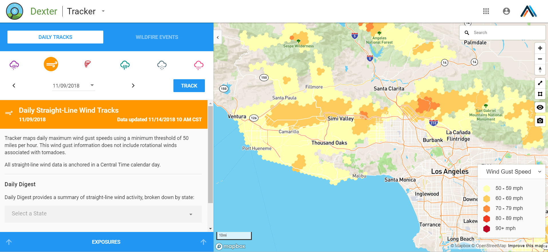 California wildfire winds 11-9-2018 - Athenium Analytics