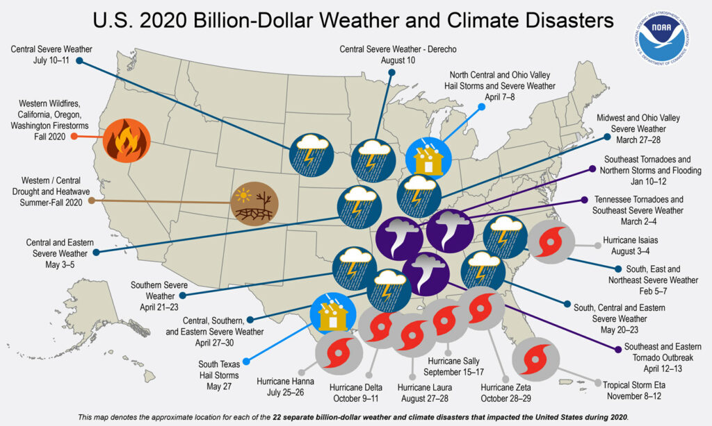 NOAA 2020 billion dollar disaster map