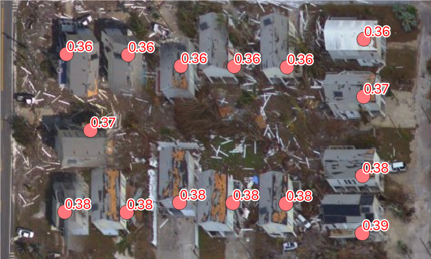Aerial imagery of hurricane-damaged buildings with per-asset damage ratios